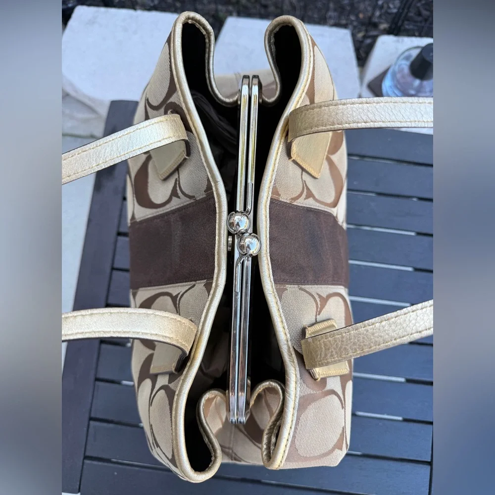 Coach Signature Stripe Kisslock Carryall - Picture 9 of 16